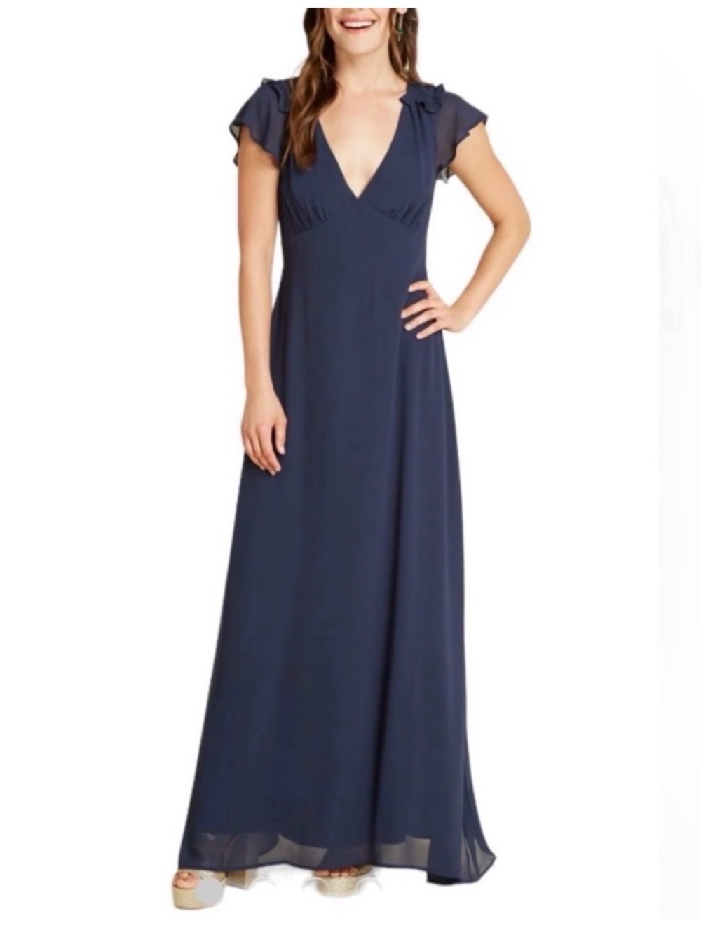 NWT ModCloth Navy V-Neck Flutter-Sleeve Maxi Dress